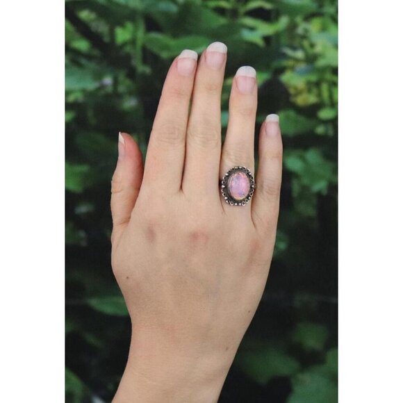 Sterling Silver Mexican Pink Foil Opal Ring Size 6 1/2 - Picture 3 of 8